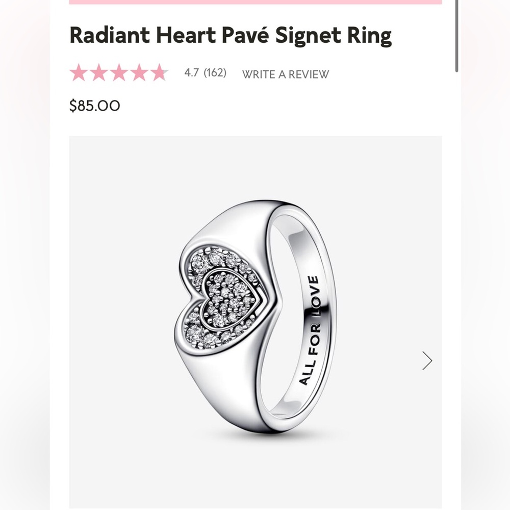 Pandora Radiant Heart Pavé Signet Ring size 56(7.5)